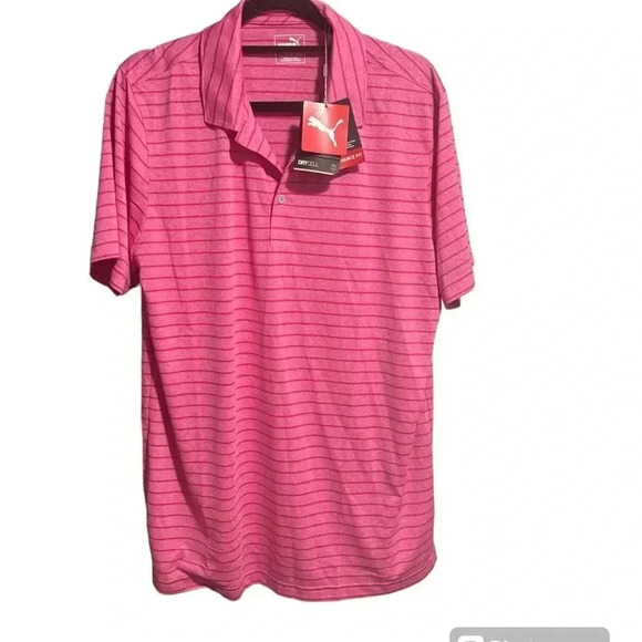PUMA Fuchsia Purple Striped Golf Polo Large NWT - Picture 1 of 4